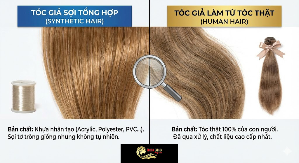 Phân Biệt Tóc Giả Tóc Thật Và Sợi Tổng Hợp