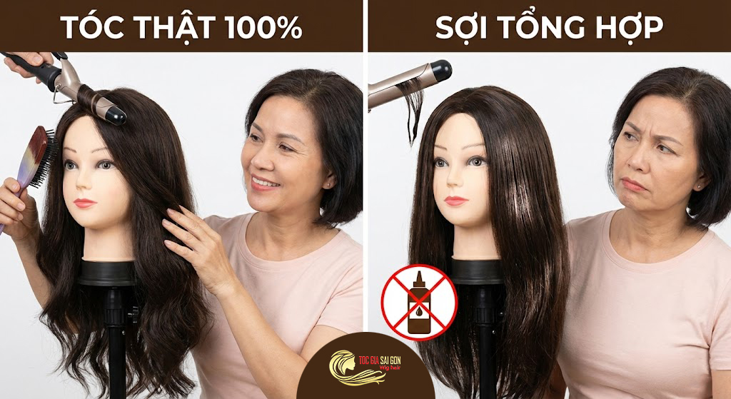 Phân Biệt Tóc Giả Tóc Thật Và Sợi Tổng Hợp