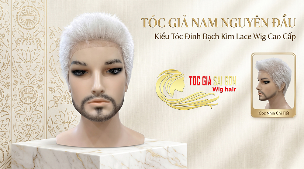 tóc giả nam nguyên đầu kiểu đầu đinh màu bạch kim - LACE WIG for men