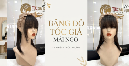 Ma-nơ-canh đội băng đô tóc giả mái ngố có ria làm từ 100% tóc thật tự nhiên của Tóc Giả Sài Gòn.