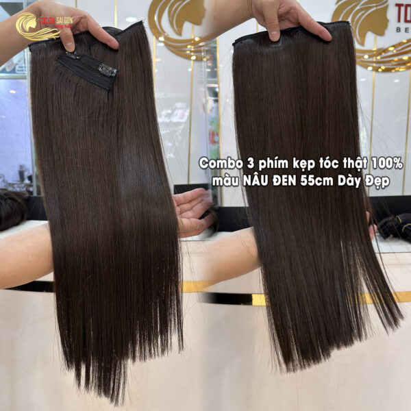 Trải nghiệm vẻ đẹp suôn mượt của bộ phím tóc thẳng làm từ 100% tóc thật tự nhiên dài 55cm màu nâu đen tại Tóc Giả Sài Gòn