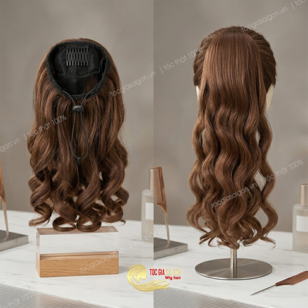 tóc cột búi đuôi ngựa xoăn sóng
