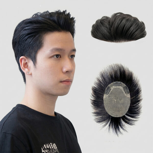 Cận cảnh kết cấu lưới mỏng tệp da đầu của tóc giả nam phủ hói da siêu lưới làm từ 100% tóc thật tại Tóc Giả Sài Gòn