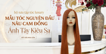 Tóc giả nữ màu nâu cam đồng ánh Tây tóc thật