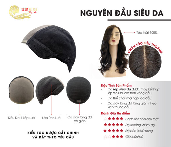 tóc giả nguyên đầu đế siêu da của tóc giả sài gòn