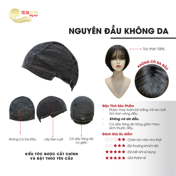 tóc giả nguyên đầu đế THƯỜNG không có da
